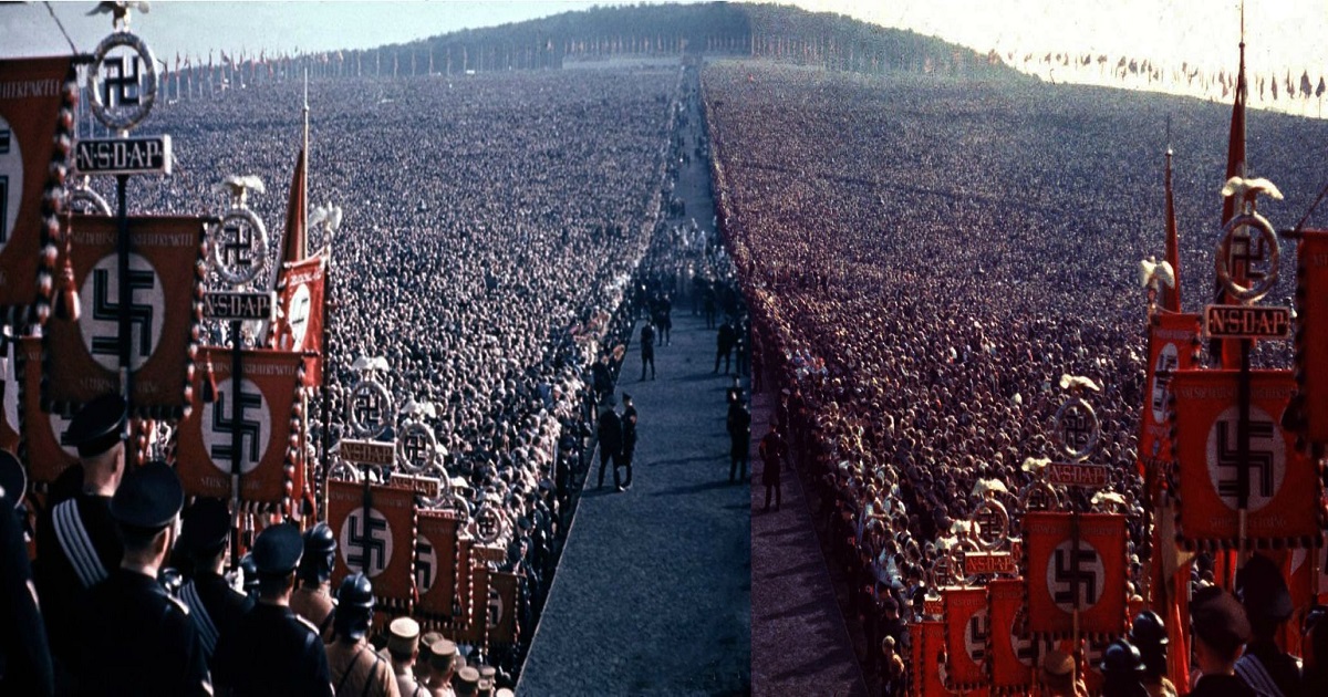 Massive gathering of Hitler supporters at Nuremburg in 1937