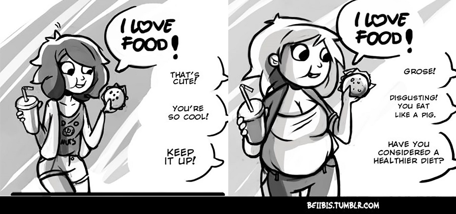 Cute gal gorging on food