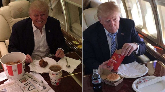 He loves gorging on fast food He loves gorging on fast food