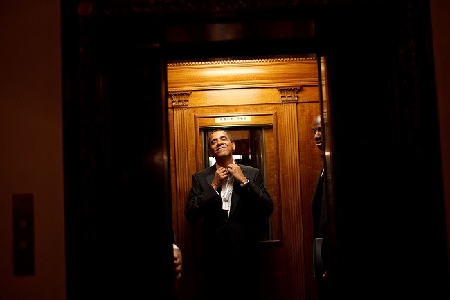 Barack Obama Riding the Elevator at the White House. Barack Obama Riding the Elevator at the White House