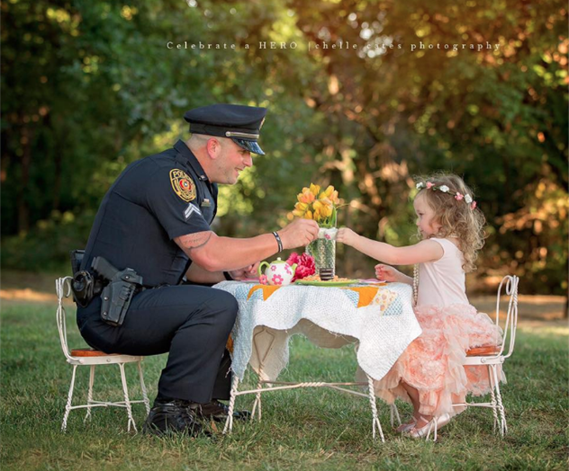 Police officer is invited to a tea party by the girl Police officer is invited to a tea party by the girl