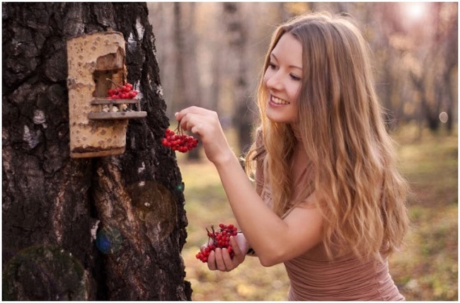 Girl feeding the birds. Girl feeding the birds.