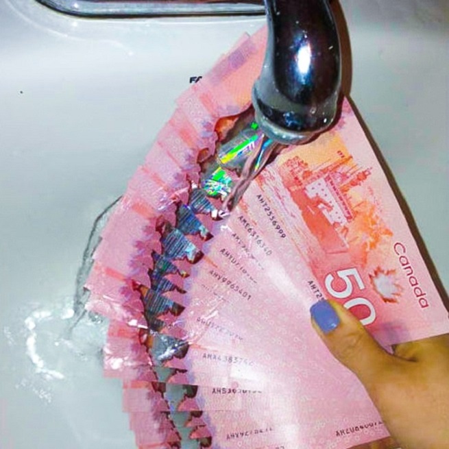 Canadian money is water protected Canadian money is water protected