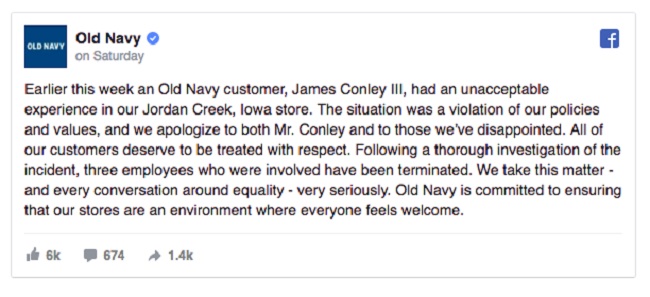 Here is the store’s statement Here is the store’s statement