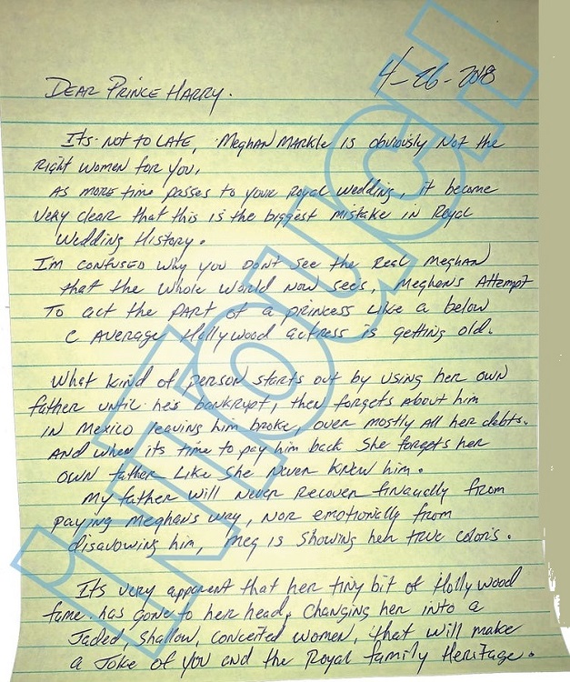 Thomas Markle Jr letter to prince harry