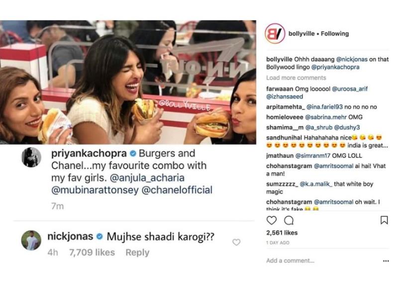 Nick’s comment on Priyanka’s Instagram post