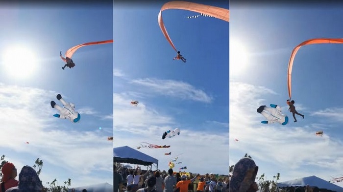 A 3-year-old girl became entangled in the tail of a giant kite and was launched into the sky