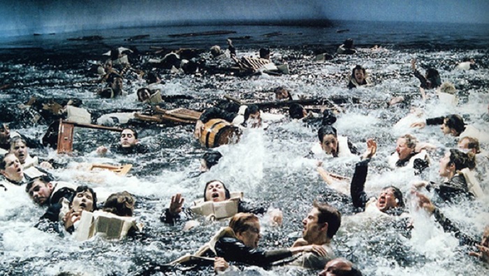 The ship finally sunk, leaving him stranded in the icy cold waters with the remaining survivors