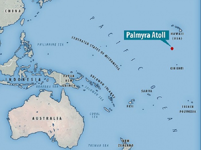 The encounter with the squid happened 1,000 miles south of Hawaii on the Palmyra atoll The encounter with the squid happened 1,000 miles south of Hawaii on the Palmyra atoll