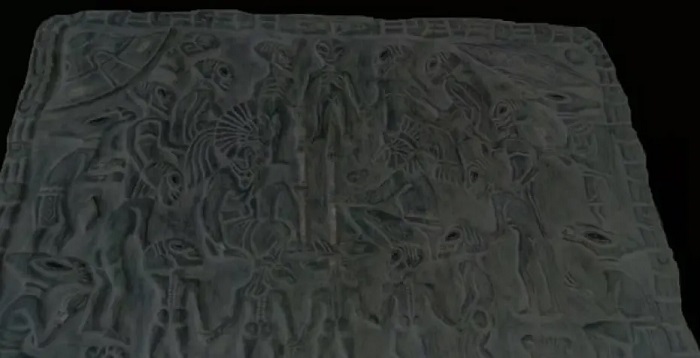Several other old Mexican artefacts depict alien-like creatures in astronaut clothing in a disk-shaped object in the sky